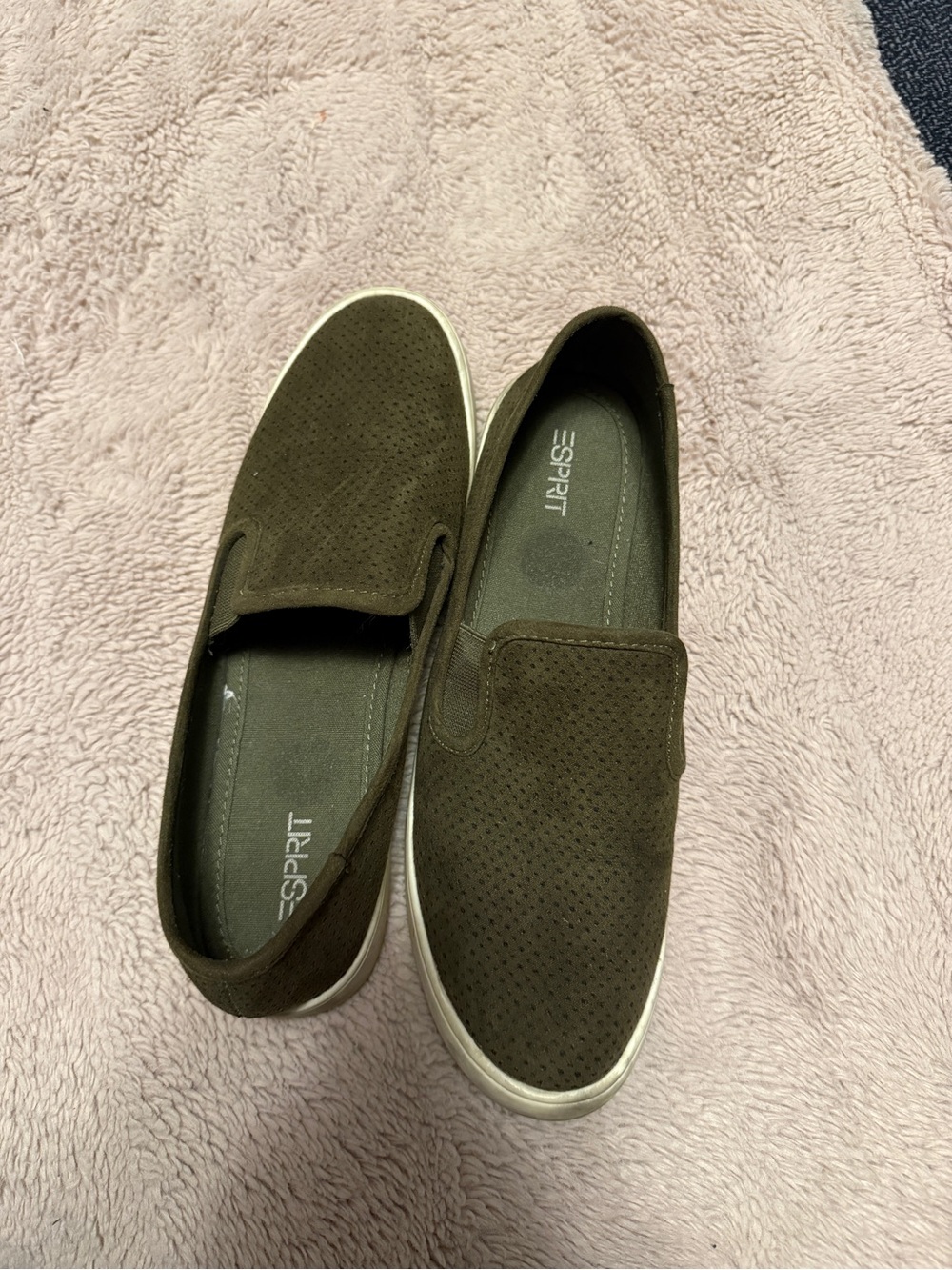 Esprit Olive Green Perforated Slip-On Loafers